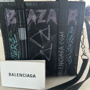 Balenciaga bazar graffiti leather shopper